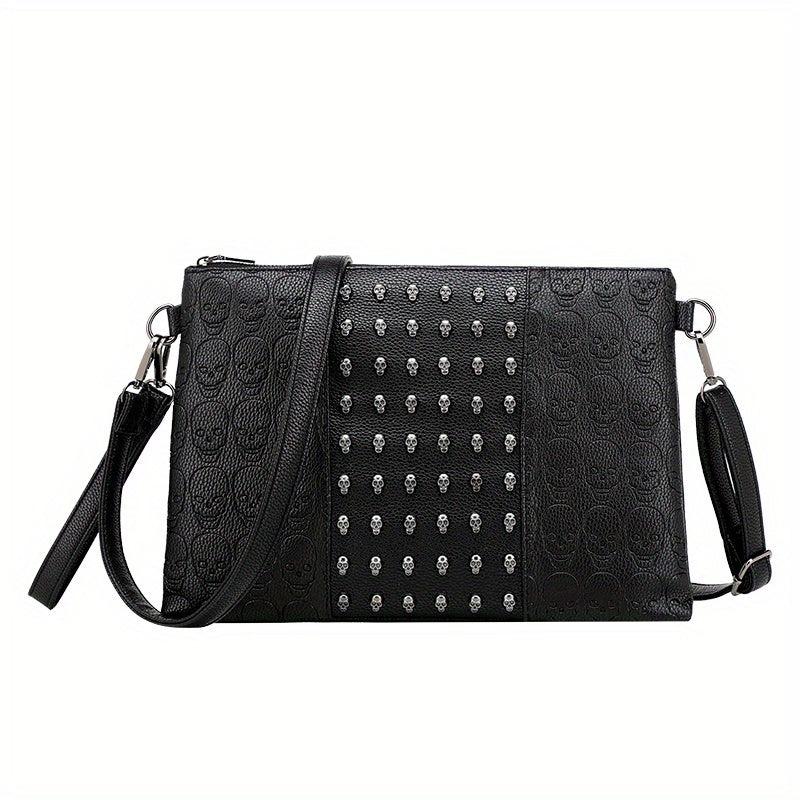 Gothic Skull Rivet Studded Crossbody Bag Y2K Punk Shoulder Bag