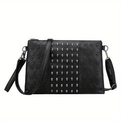 Gothic Skull Rivet Studded Crossbody Bag Y2K Punk Shoulder Bag