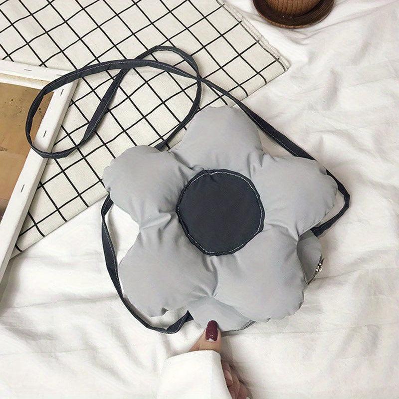 Flower Shape Puff Shoulder Bag Zipper Nylon Crossbody Bag