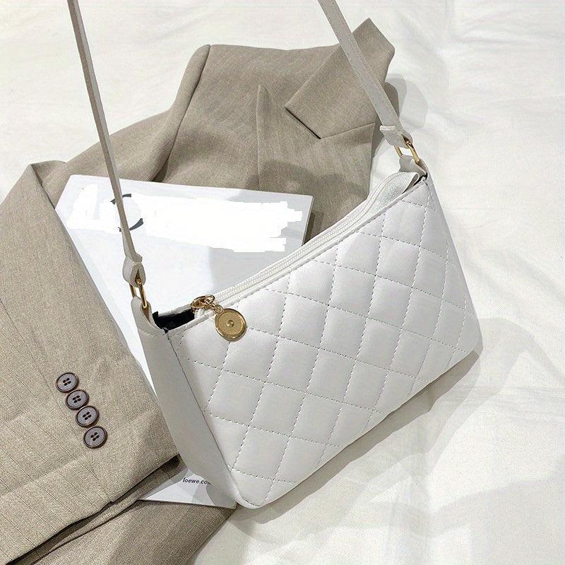 Quilted Zipper Crossbody Bag PU Leather Textured Bag Purse