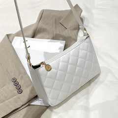 Quilted Zipper Crossbody Bag PU Leather Textured Bag Purse