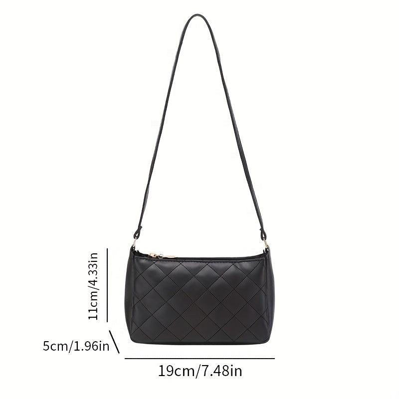 Quilted Zipper Crossbody Bag PU Leather Textured Bag Purse