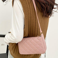 Quilted Zipper Crossbody Bag PU Leather Textured Bag Purse