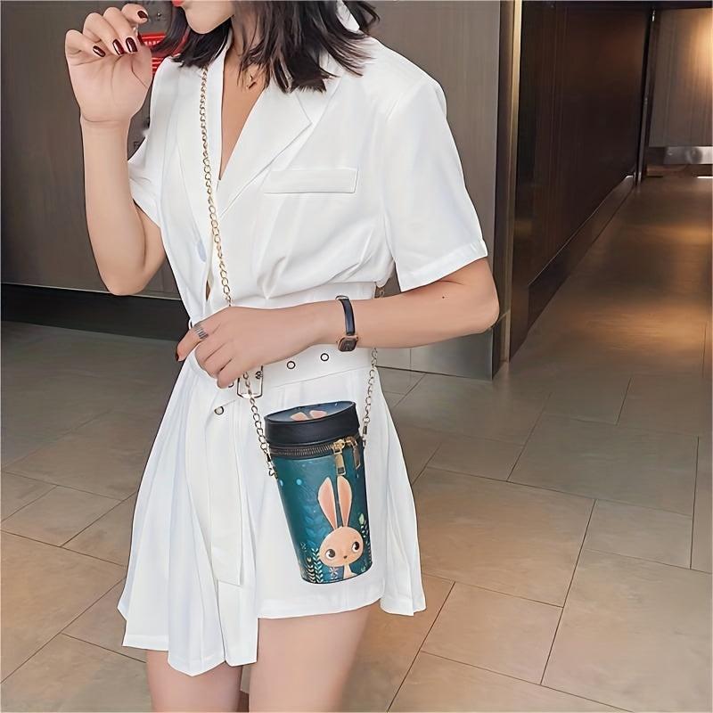 Animal Pattern Cylinder Bucket Bag Mini Chain Crossbody Purse