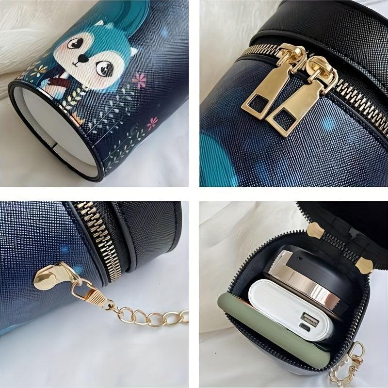 Animal Pattern Cylinder Bucket Bag Mini Chain Crossbody Purse