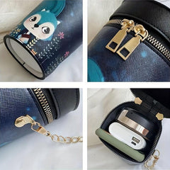 Animal Pattern Cylinder Bucket Bag Mini Chain Crossbody Purse