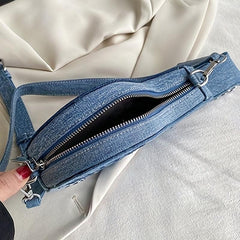 Denim Guitar Shaped Bag Crossbody Zipper Stylish Shoulder Purse