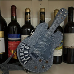 Denim Guitar Shaped Bag Crossbody Zipper Stylish Shoulder Purse