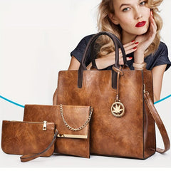 Vintage PU Leather Tote Bag Set with Crossbody Bag & Coin Purse