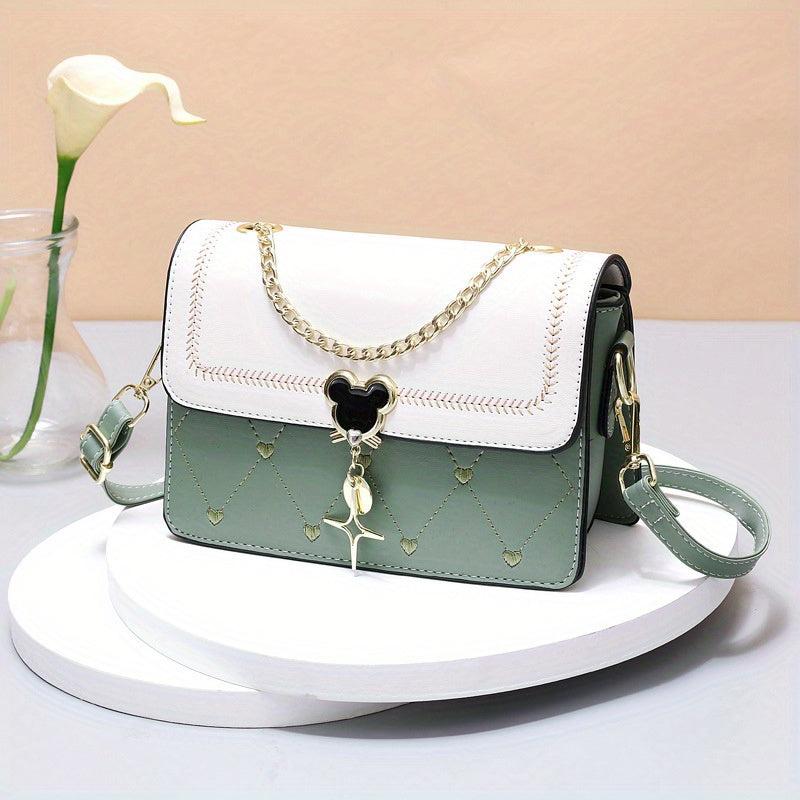 Heart Embroidery Crossbody Bag Chain Decor Square Purses