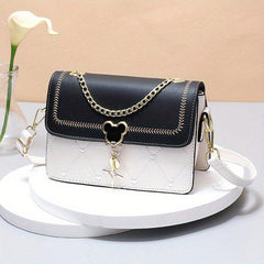 Heart Embroidery Crossbody Bag Chain Decor Square Purses
