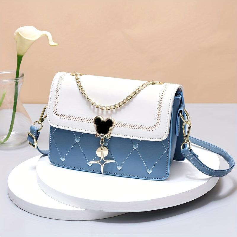 Heart Embroidery Crossbody Bag Chain Decor Square Purses