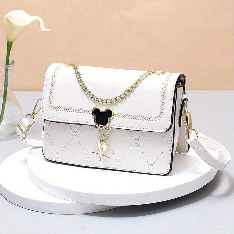 Heart Embroidery Crossbody Bag Chain Decor Square Purses