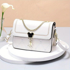 Heart Embroidery Crossbody Bag Chain Decor Square Purses