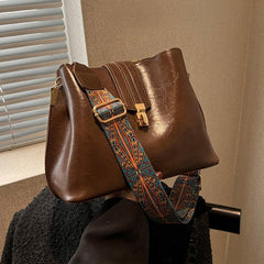 Buckle Decor Bucket Bag Wide Strap Crossbody Bag
