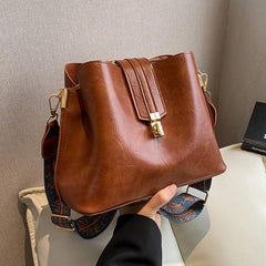Buckle Decor Bucket Bag Wide Strap Crossbody Bag