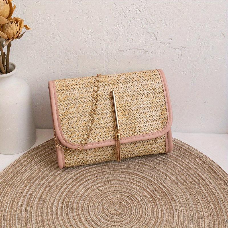 Straw Woven Tassel Crossbody Bag Stylish Handbag 46x3x14cm