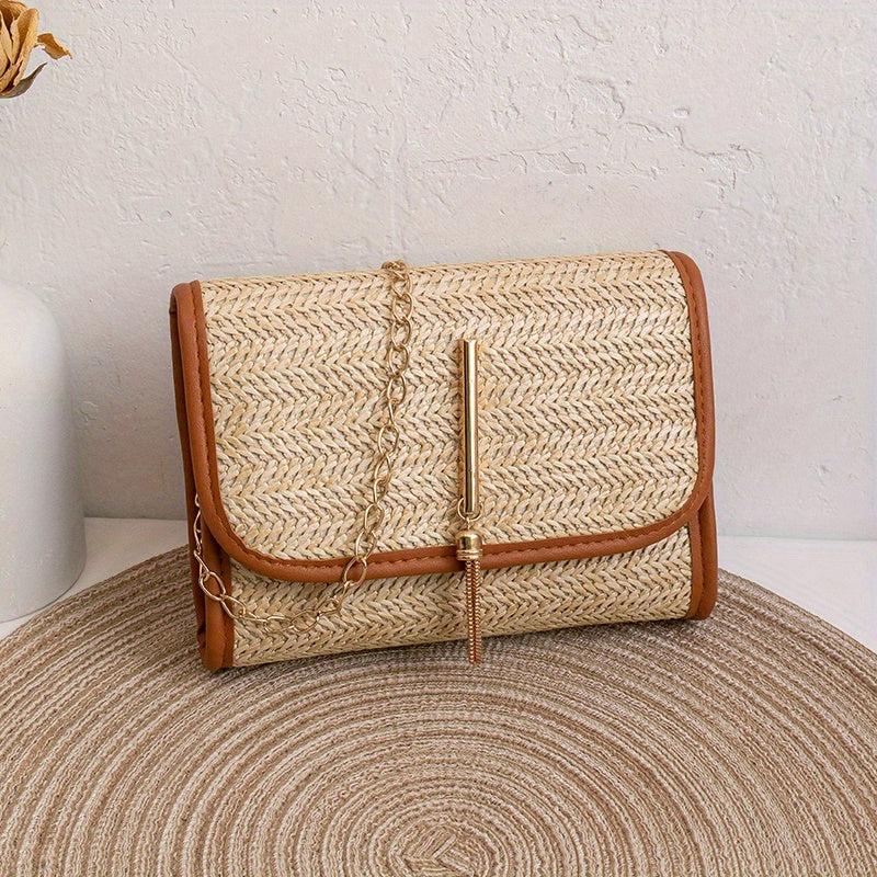 Straw Woven Tassel Crossbody Bag Stylish Handbag 46x3x14cm