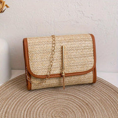 Straw Woven Tassel Crossbody Bag Stylish Handbag 46x3x14cm