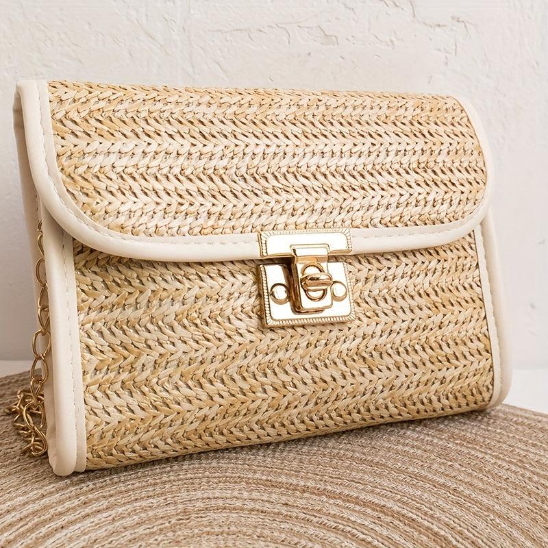 Straw Woven Tassel Crossbody Bag Stylish Handbag 46x3x14cm
