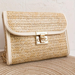 Straw Woven Tassel Crossbody Bag Stylish Handbag 46x3x14cm