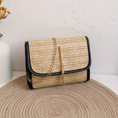 Straw Woven Tassel Crossbody Bag Stylish Handbag 46x3x14cm