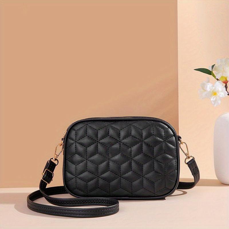 Crossbody Bag Small Shoulder Purse Double Zipper Embroidery Solid
