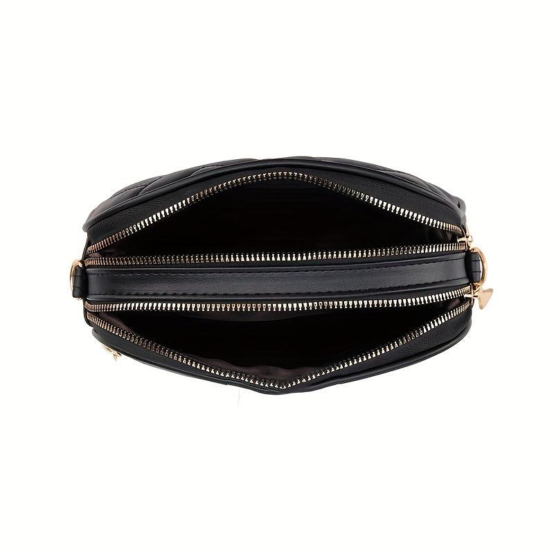 Crossbody Bag Small Shoulder Purse Double Zipper Embroidery Solid