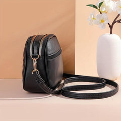 Crossbody Bag Small Shoulder Purse Double Zipper Embroidery Solid