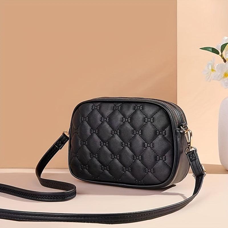 Crossbody Bag Small Shoulder Purse Double Zipper Embroidery Solid