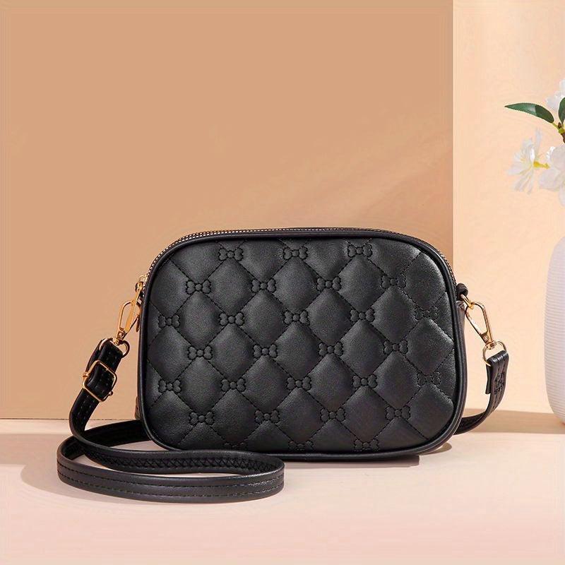 Crossbody Bag Small Shoulder Purse Double Zipper Embroidery Solid