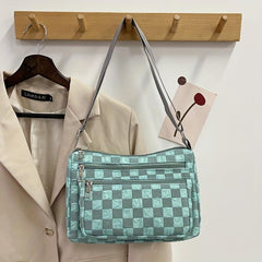 Checkerboard Crossbody Bag Nylon Shoulder Bag