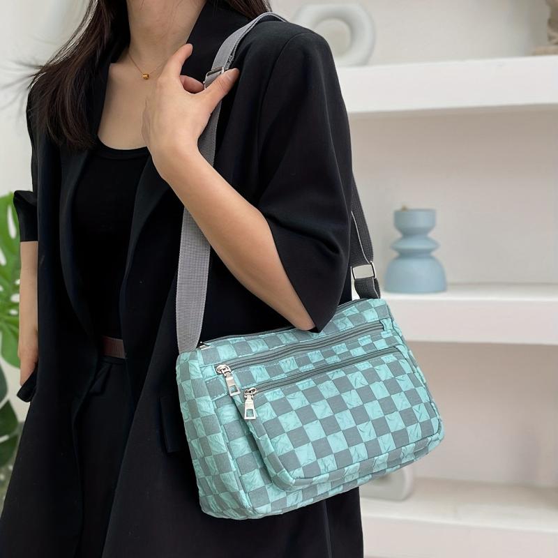 Checkerboard Crossbody Bag Nylon Shoulder Bag