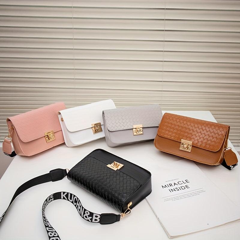 Square Crossbody Bag PU Leather Textured Bag Purse Classic Shoulder Bag