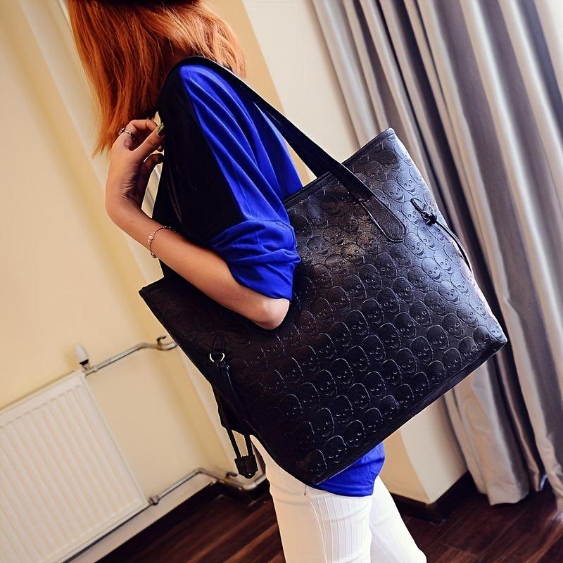 Punk Style Skull Embossed Tote Bag Halloween Ghost Skull Elf Handbag