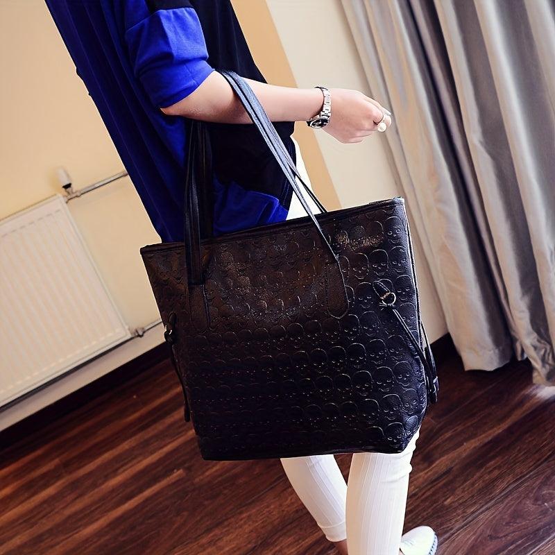 Punk Style Skull Embossed Tote Bag Halloween Ghost Skull Elf Handbag