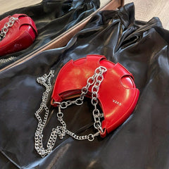 Metal Chain Half Moon Crossbody Bag PU Leather Textured Crescent Bag Purse