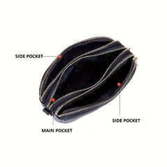 Three Layer Zipper Clutch Bag Women's Crossbody Bag Leather Purse