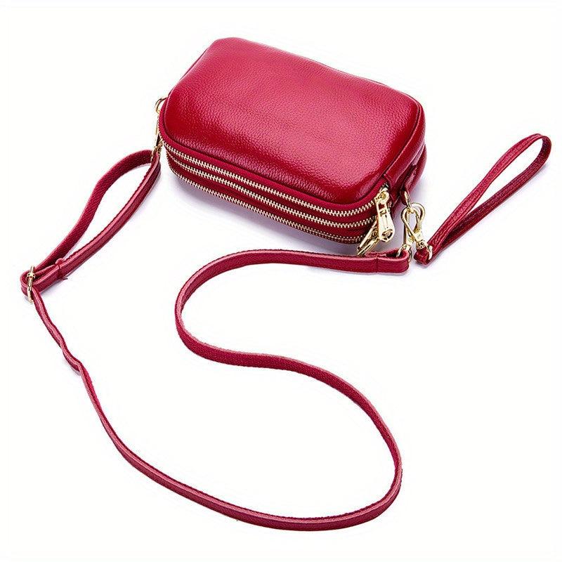 Three Layer Zipper Clutch Bag Women's Crossbody Bag Leather Purse