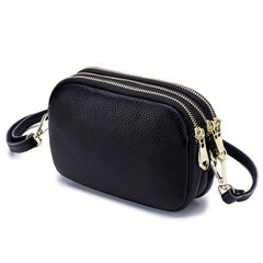Three Layer Zipper Clutch Bag Women's Crossbody Bag Leather Purse