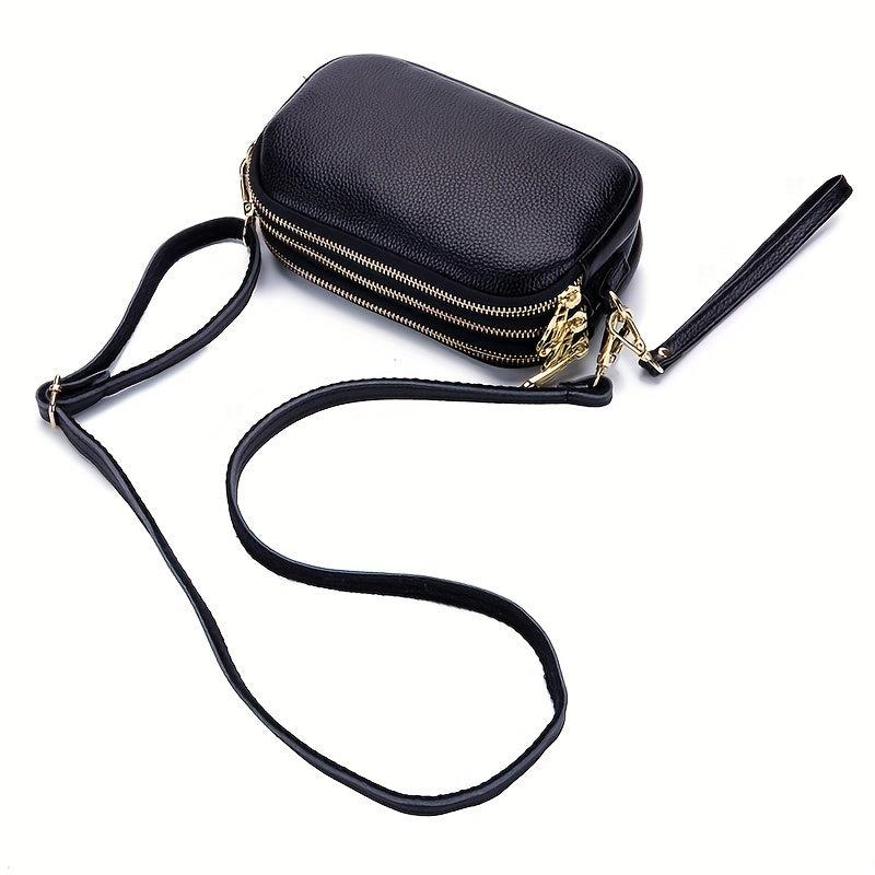 Three Layer Zipper Clutch Bag Women's Crossbody Bag Leather Purse