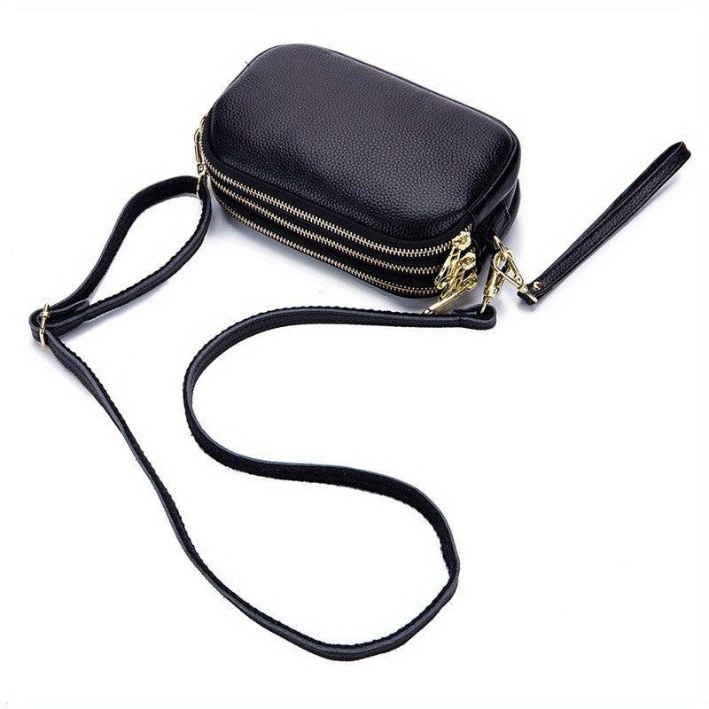 Three Layer Zipper Clutch Bag Women's Crossbody Bag Leather Purse
