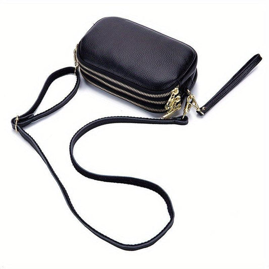 Three Layer Zipper Clutch Bag Women's Crossbody Bag Leather Purse