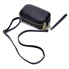 Three Layer Zipper Clutch Bag Women's Crossbody Bag Leather Purse