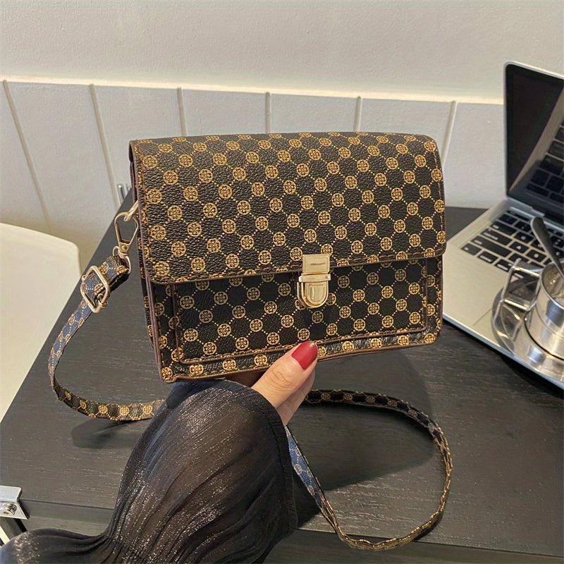Vintage Geometric Crossbody Bag Retro PU Shoulder Bag Women's Classic Handbag