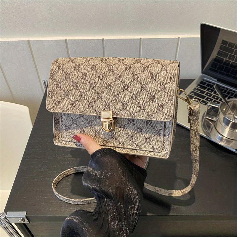 Vintage Geometric Crossbody Bag Retro PU Shoulder Bag Women's Classic Handbag