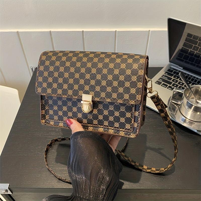 Vintage Geometric Crossbody Bag Retro PU Shoulder Bag Women's Classic Handbag