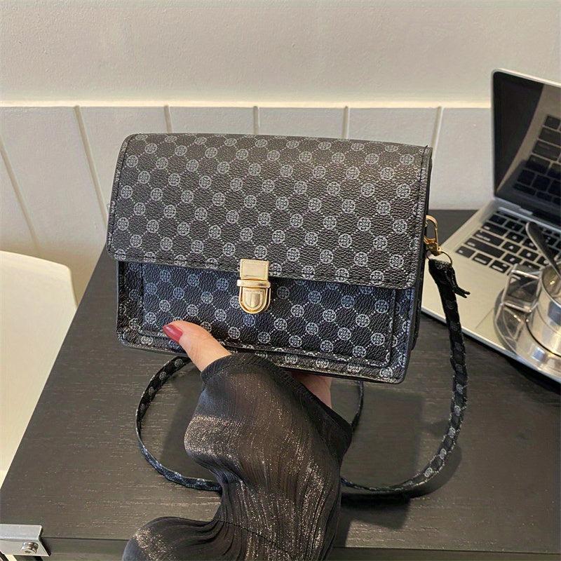Vintage Geometric Crossbody Bag Retro PU Shoulder Bag Women's Classic Handbag