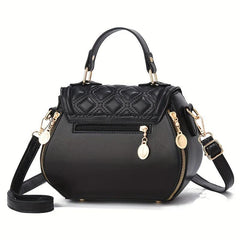 Argyle Embroidered Crossbody Bag Metal Decor Flap Purse