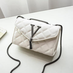 Argyle Quilted Chain Crossbody Bag with Metal & Tassel Square Flap Purse